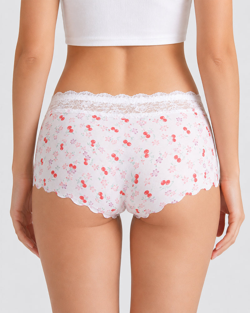 Six-Pack Seamless Ice Silk Lace Trim Print Boxer Briefs