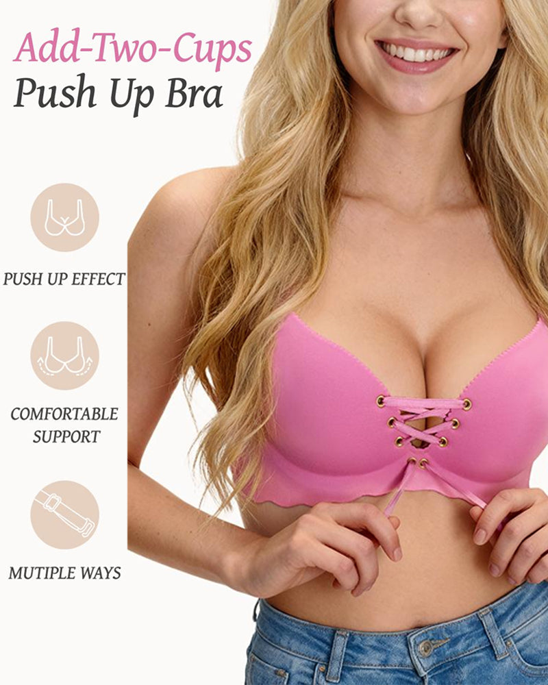 Women's Sexy Drawstring Push-Up Detachable Shoulder Straps Wire-Free Comfort Bra
