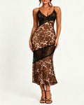 Sexy Leopard See-through Lace Patchwork Bodycon Long Slip Dress