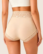 High Waisted Sheer Lace-trim Seamless Breathable Briefs