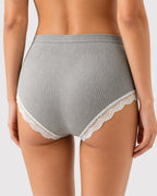 High Waisted Pure Cotton Ribbed Lace-trim Panties