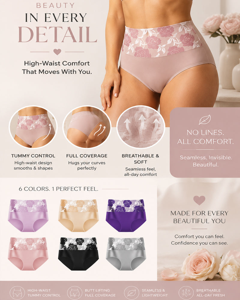 High Waisted Floral Colorblock Printed Pure Cotton Briefs