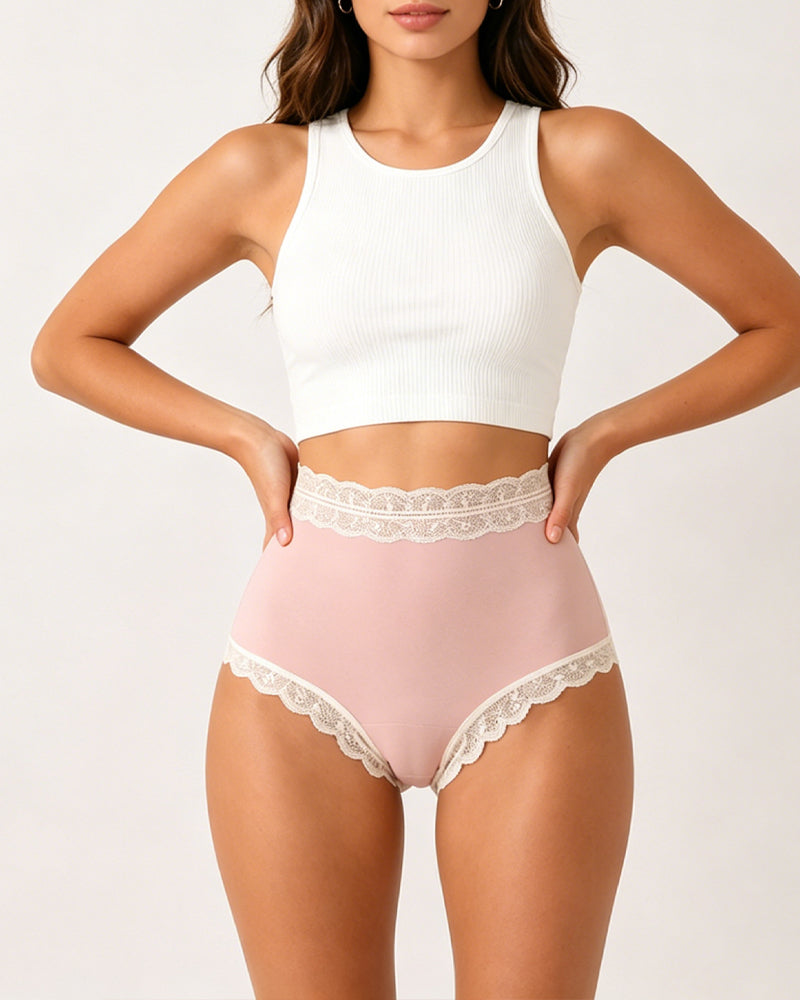 Pure Cotton High Waisted Seamless Lace-trimmed Panties