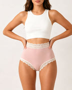 Pure Cotton High Waisted Seamless Lace-trimmed Panties