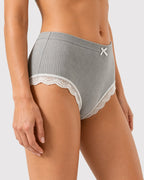 High Waisted Pure Cotton Ribbed Lace-trim Panties