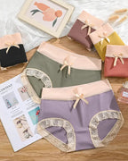 Multi-pack Pure Cotton Colorblock Lace-trimmed Seamless Panties