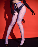 Sexy 5D Aurora Polka Dot Bow Decoration Hollow-out See-through Skin-friendly Open Crotch Pantyhose