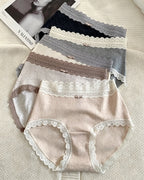 Five-pack Pure Cotton High Waist Lace-trimmed Briefs