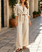 Casual Cotton Linen Shirt and Wide-leg Pants Set
