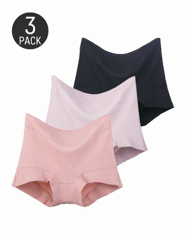 Multi-pack Plus Size High Waist Hip-hugging Cotton Ribbed Briefs