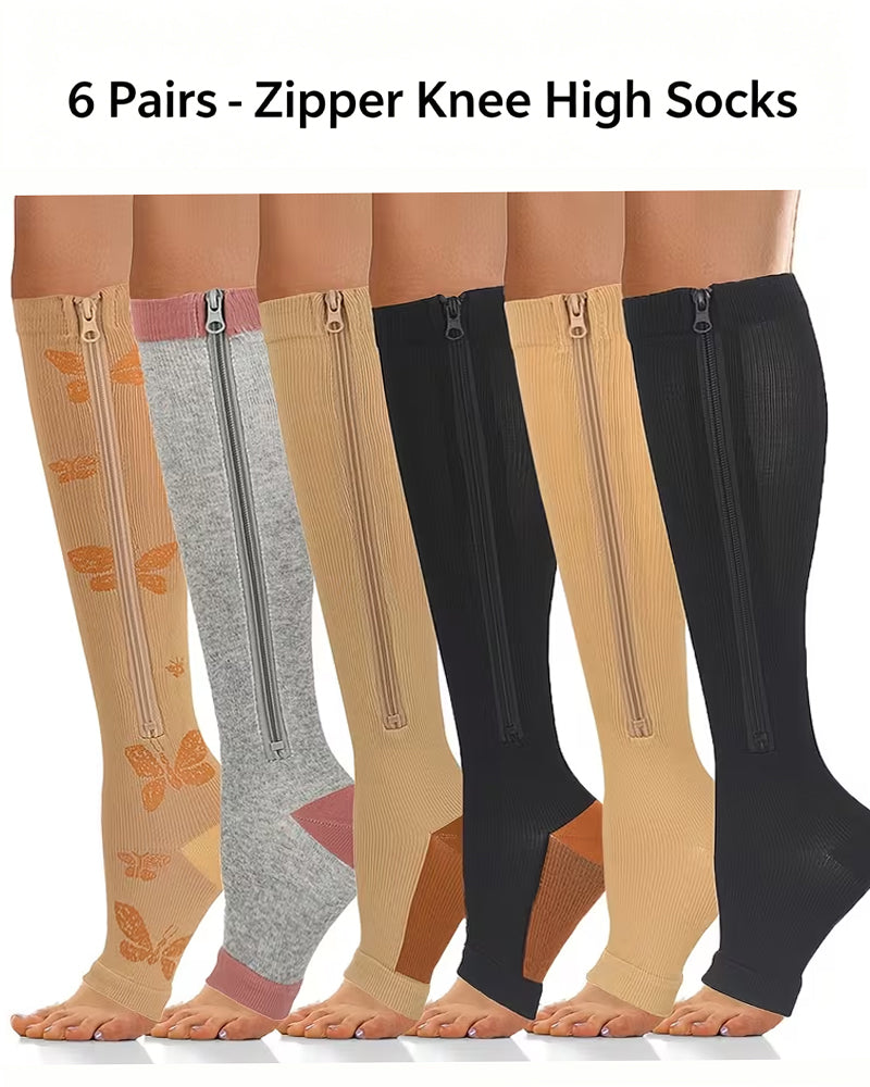 Multi-pack of Zippered Breathable Elastic Compression Stockings