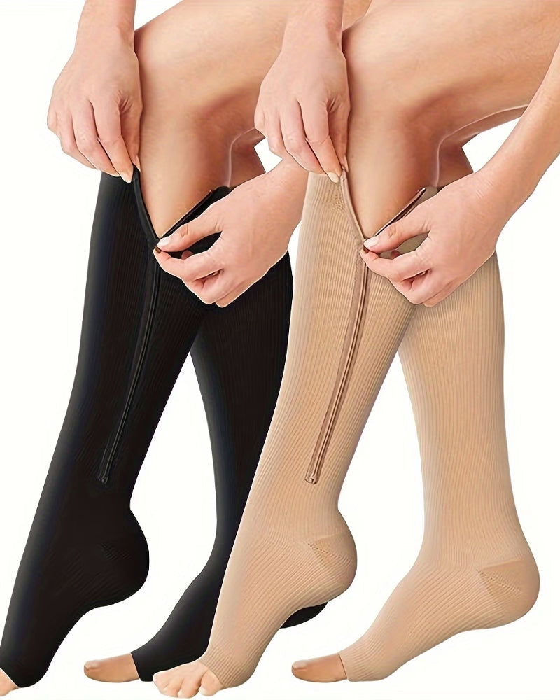 Multi-pack of Zippered Breathable Elastic Compression Stockings