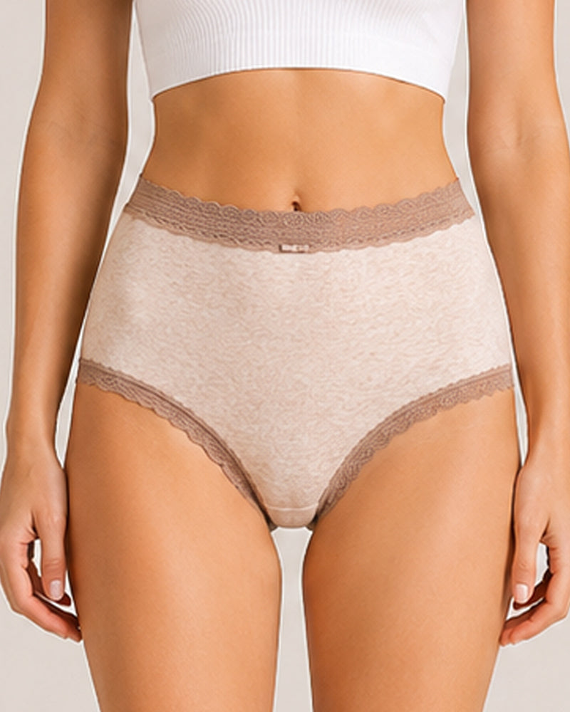 Five-pack Pure Cotton High Waist Lace-trimmed Briefs