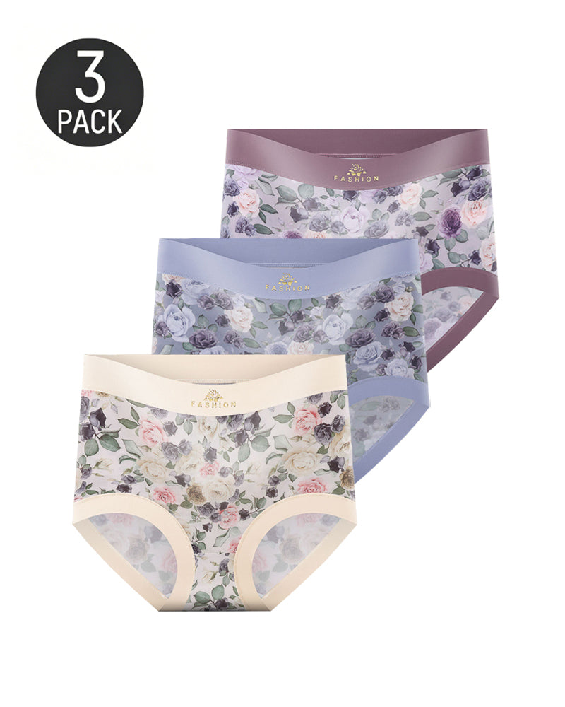 Multiple Packs High Waist Colorblock Floral Print Seamless Panties
