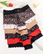 Six-Pack Seamless Ice Silk Lace Trim Print Boxer Briefs