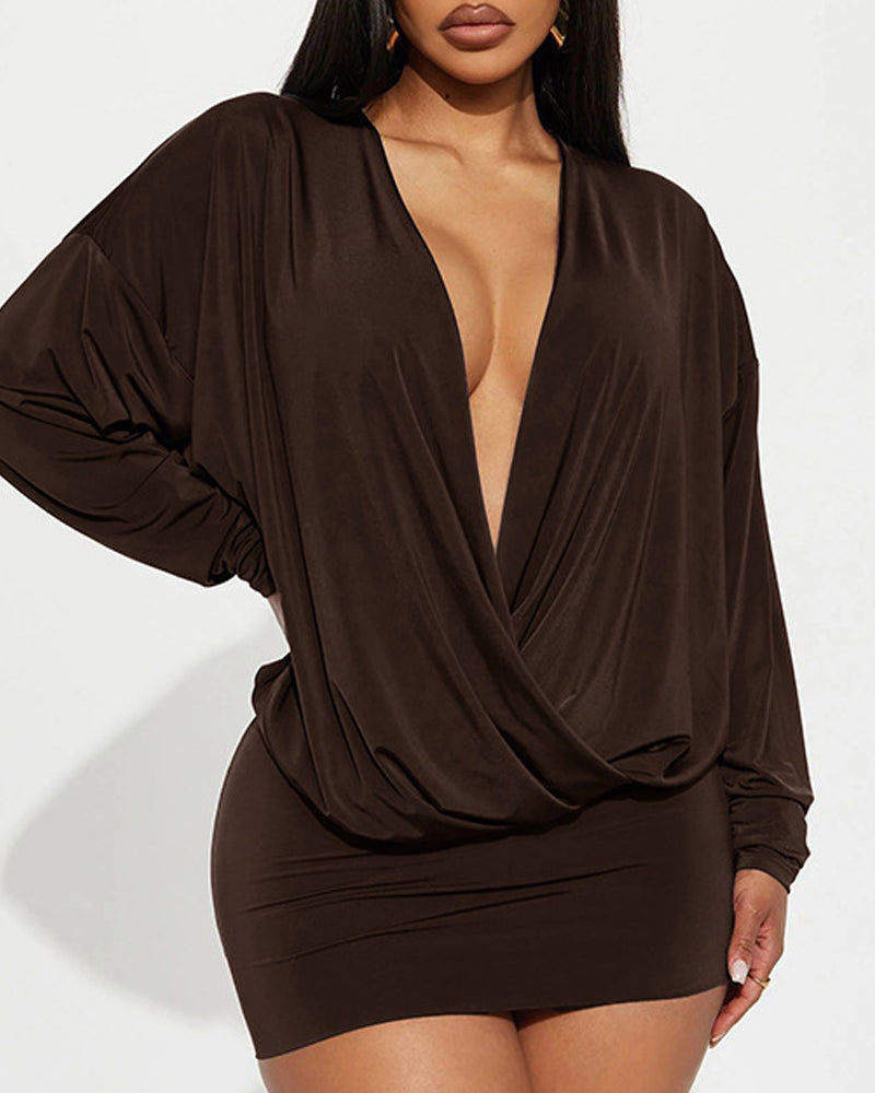Sexy Deep V-neck Batwing Long-sleeved Dress