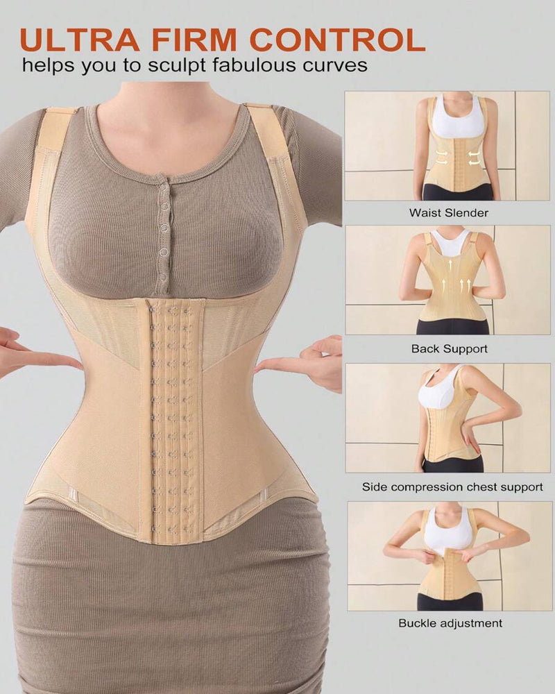 Women's Tummy Control Mesh Breathable Adjustable Straps Waist Trainer Body Shaper