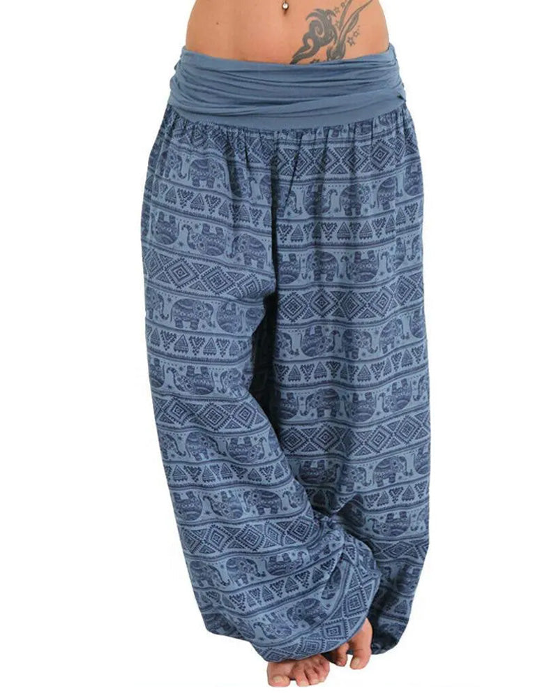 Casual Loose Retro Print Wide-leg Pants