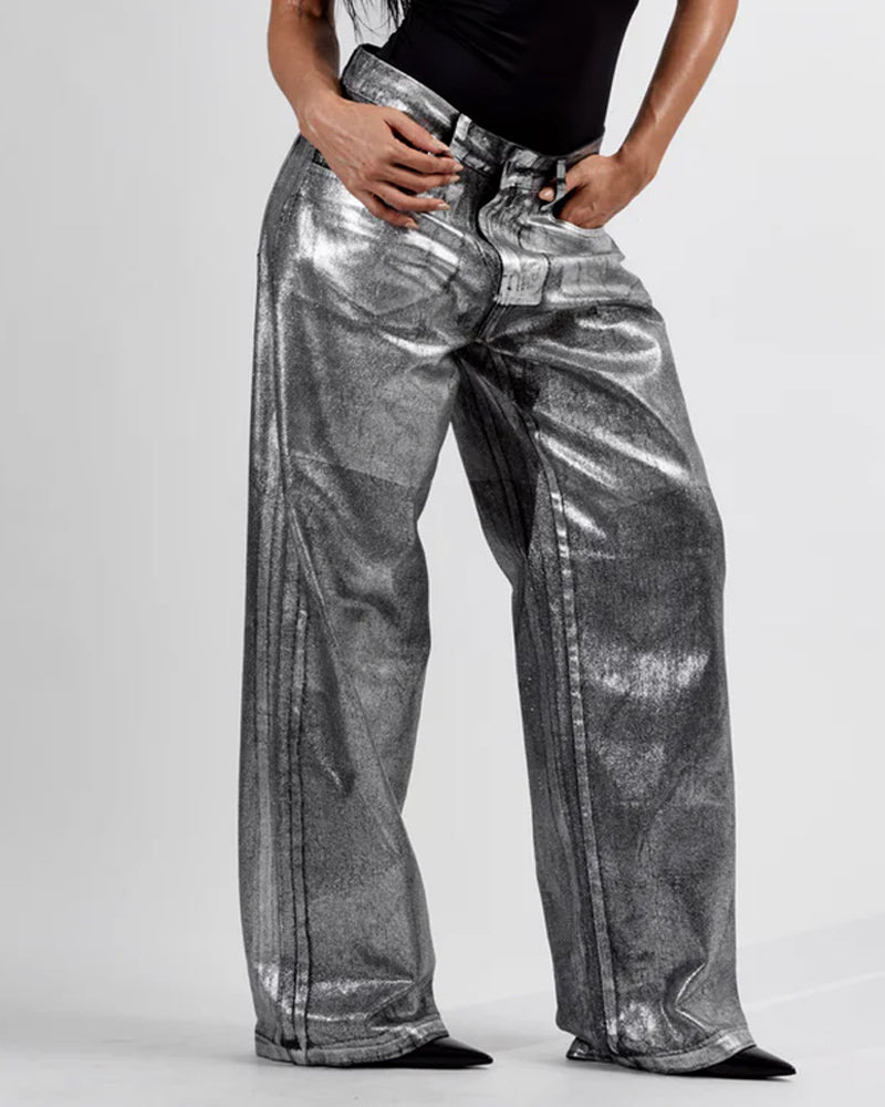 Shiny Casual Straight-leg Loose Jeans