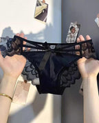 Sexy Low-rise Satin Bow-embroidered See-through Lace Panties