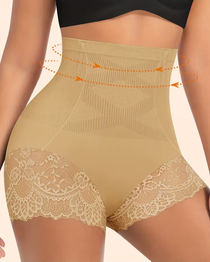Women's High-Waisted Tummy Control and Butt Lifting Lace Seamless Shaping Panties