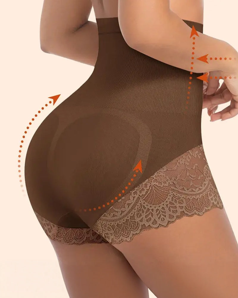 Women's High-Waisted Tummy Control and Butt Lifting Lace Seamless Shaping Panties