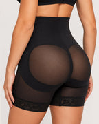 High Waist Tummy Control Sheer Mesh LaceTrim Shaping Shorts