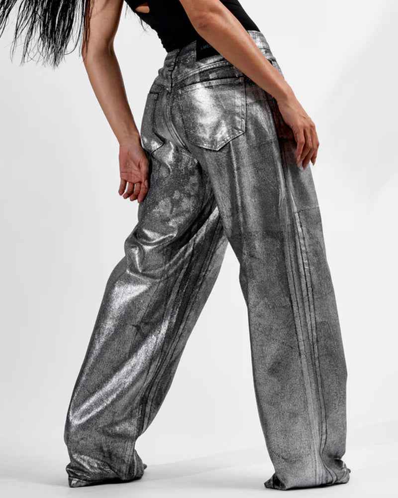 Shiny Casual Straight-leg Loose Jeans