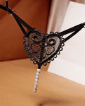 Sexy Heart-Shaped Lace Flower Pearl Embellished Thong