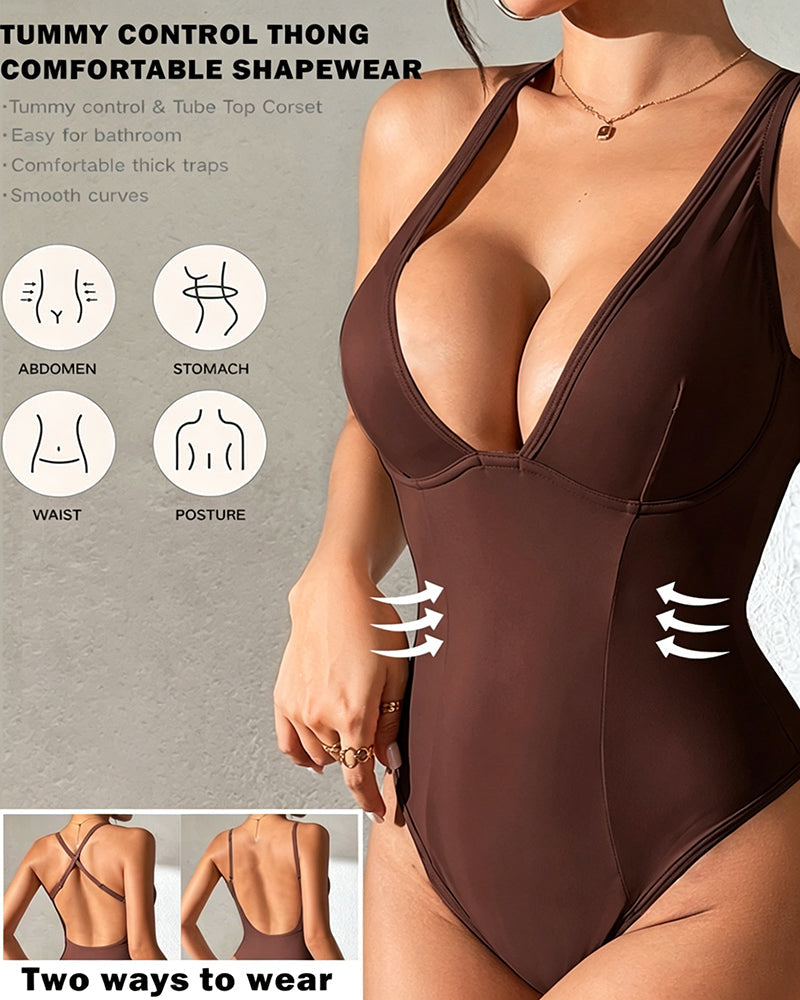 Women's Deep V Sexy Tummy Control Butt Lifting Thong Bodysuit