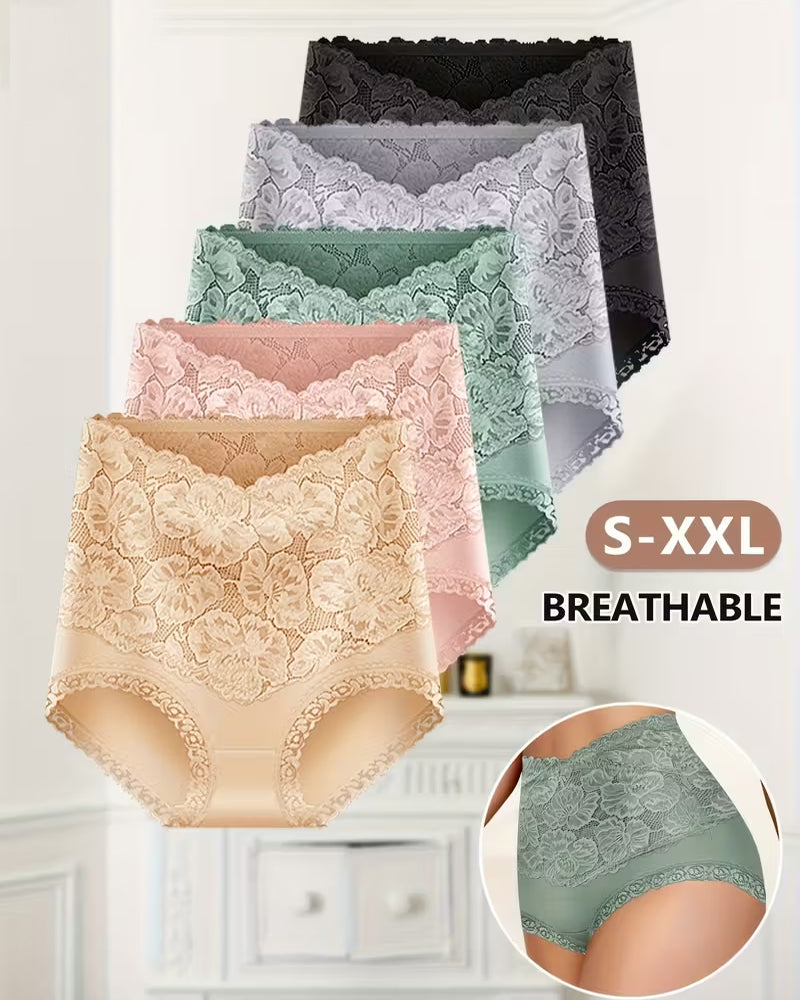 Women's High-waisted Tummy-controlling Lace Cotton Comfortable Breathable Panties