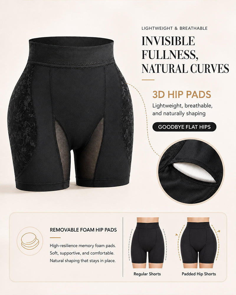 High Waist Lace Mesh Padded Hip Tummy Control Shaping Shorts
