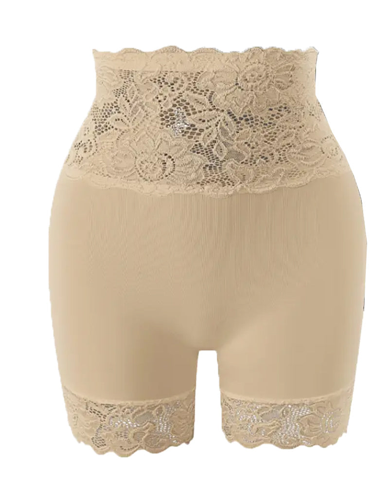 Women's High-Waisted Seamless Tummy Control Lace-Trimmed Elastic Shaping Shorts
