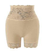 Women's High-Waisted Seamless Tummy Control Lace-Trimmed Elastic Shaping Shorts