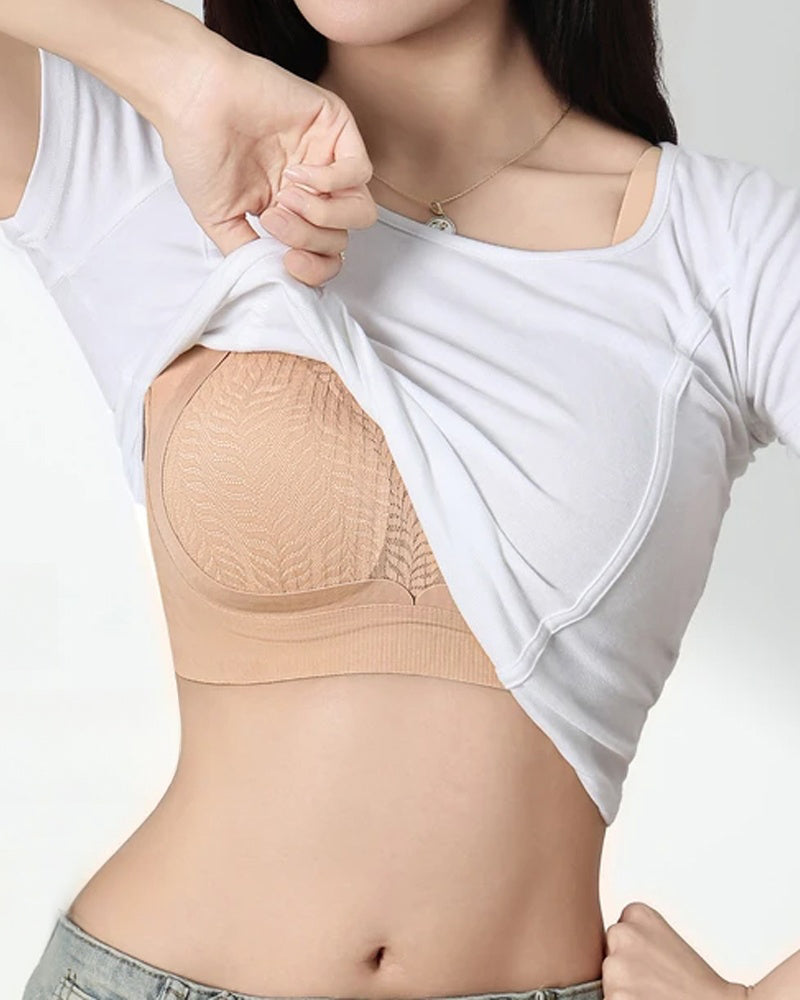 Casual Seamless Wavy Edge Wide Shoulder Straps Underwire Push-up Breathable Bra