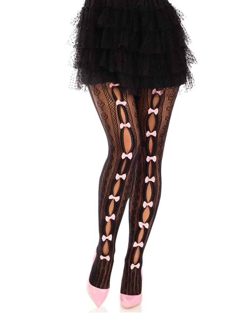 Sexy see-through mini bow-decorated openwork pantyhose