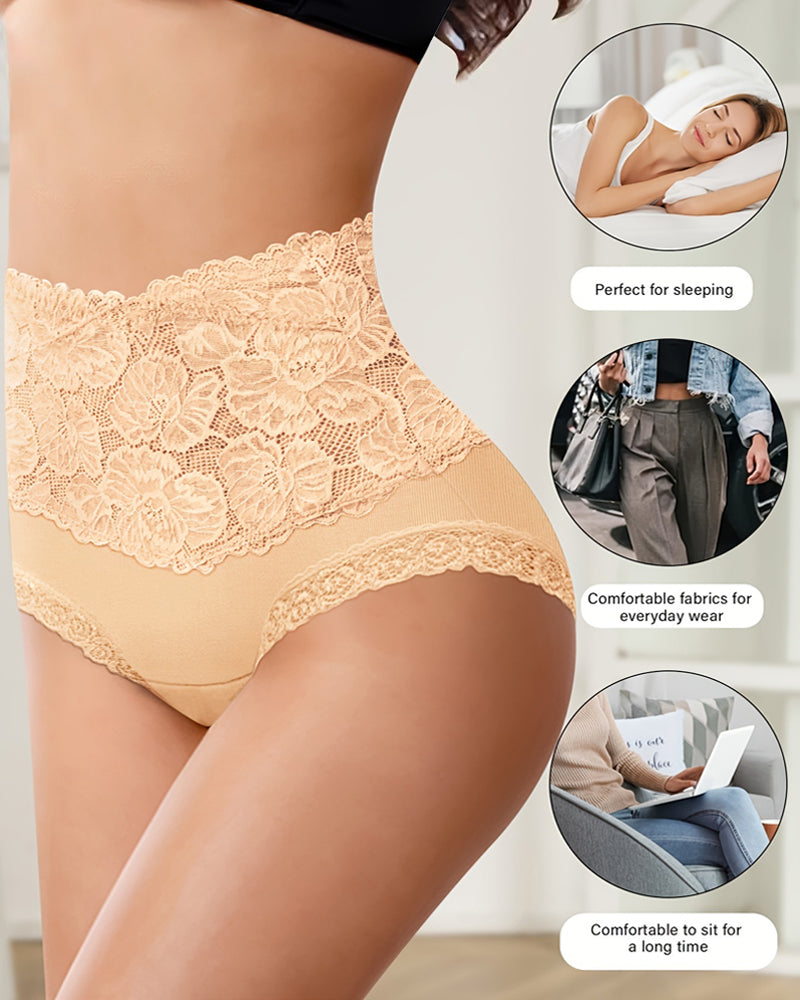 Women's High-waisted Tummy-controlling Lace Cotton Comfortable Breathable Panties