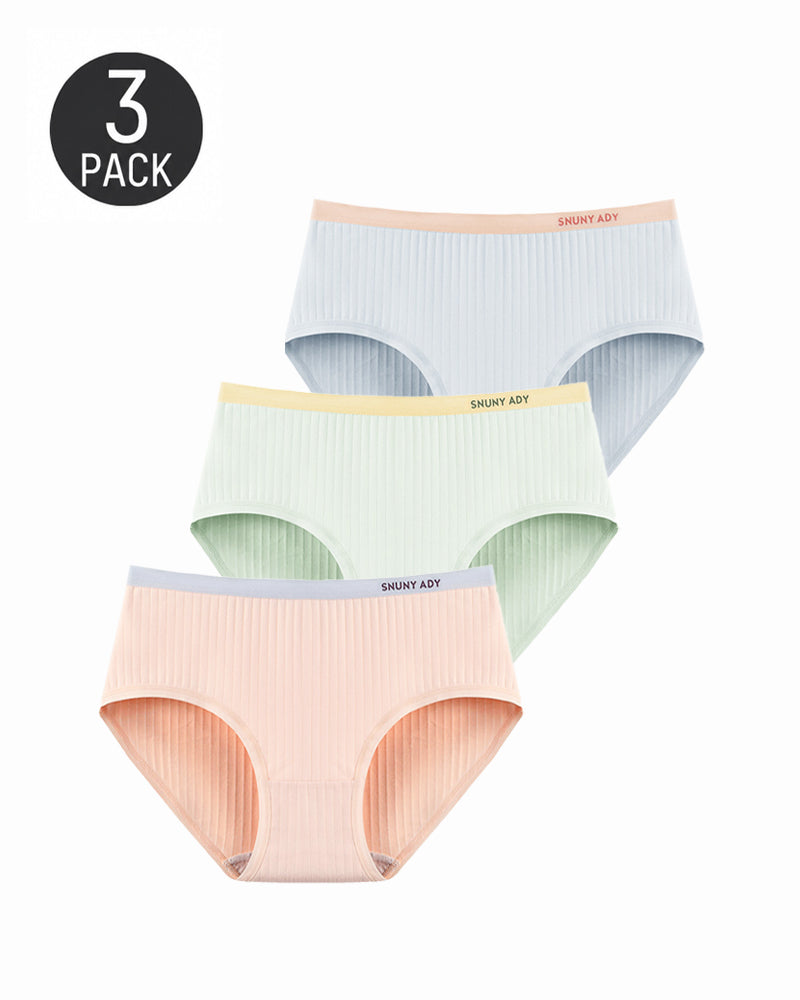 Multi-pack Pure Cotton Colorblock Ribbed Seamless Briefs