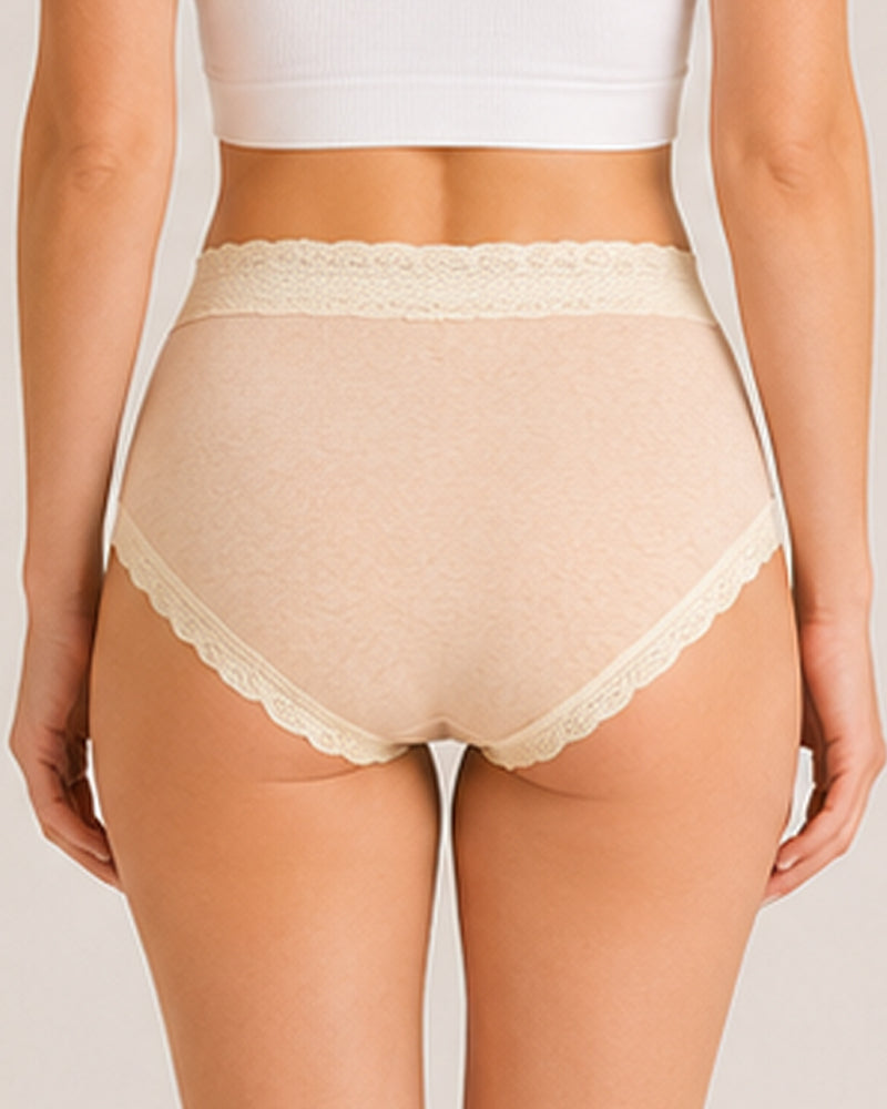Five-pack Pure Cotton High Waist Lace-trimmed Briefs