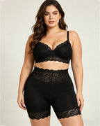 Women's High-Waisted Seamless Tummy Control Lace-Trimmed Elastic Shaping Shorts