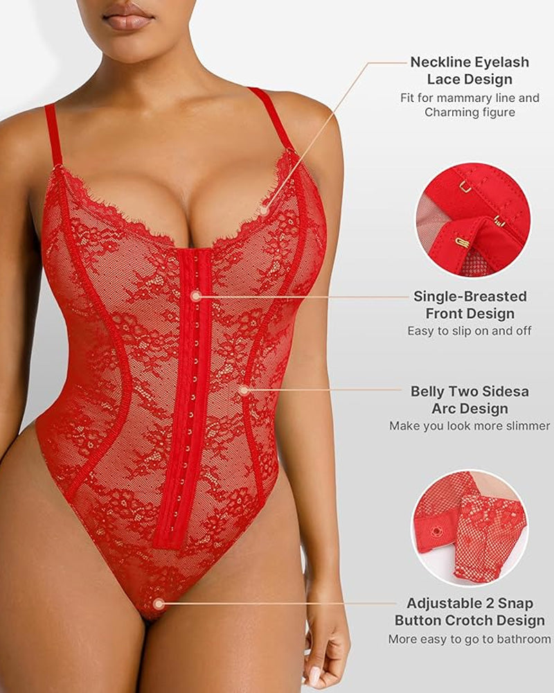 Women's Front Hook Tummy Control Backless Lace Shaper Bodysuit
