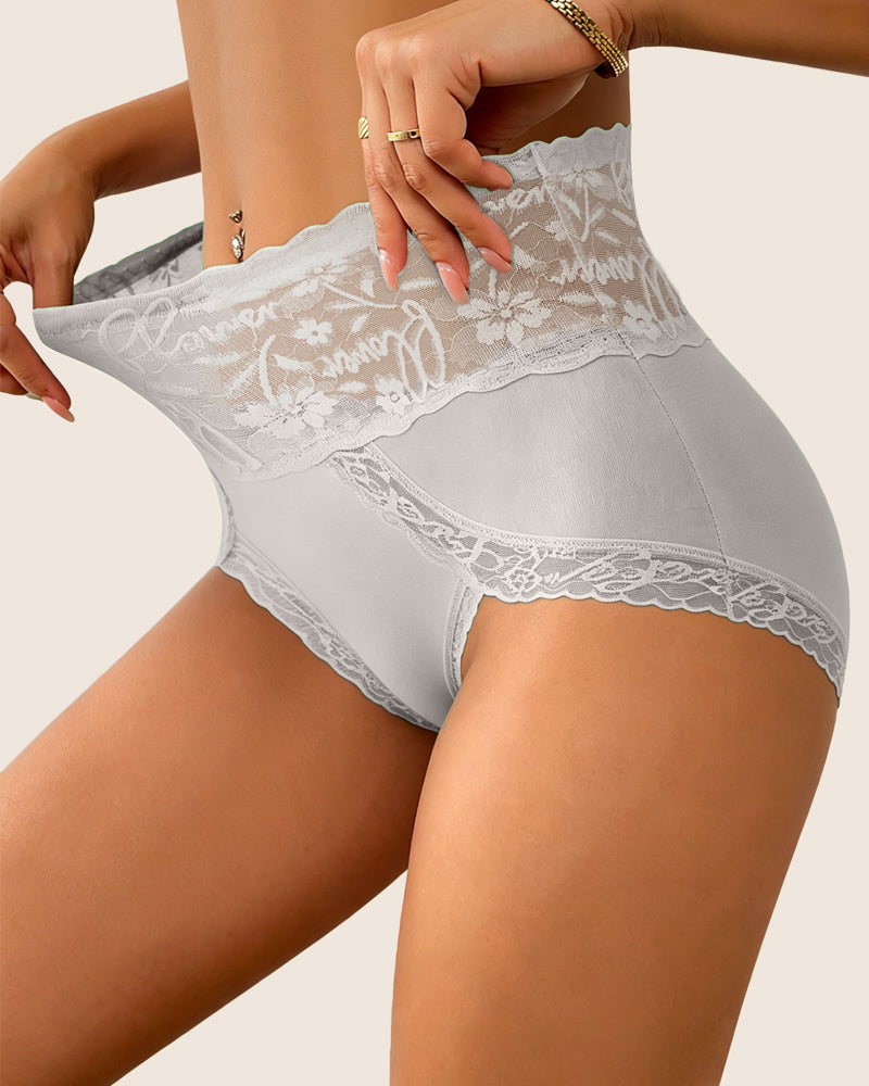 High Waisted Sheer Lace-trim Seamless Breathable Briefs