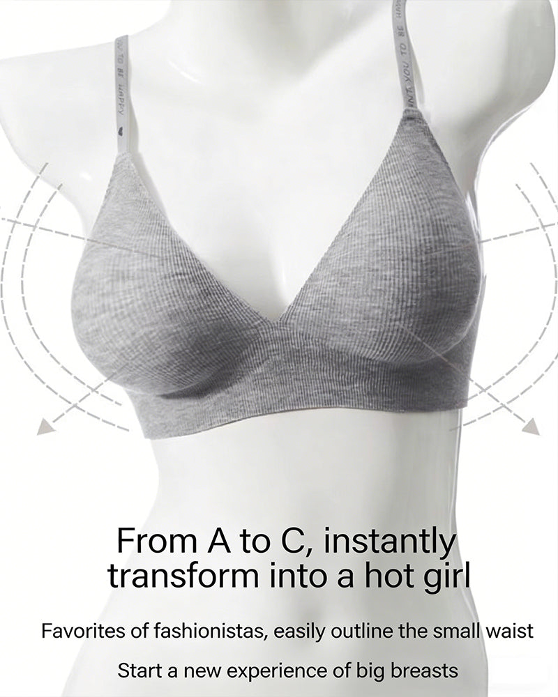 Deep V Seamless Letter Thin Straps Wire-Free Comfort Bra