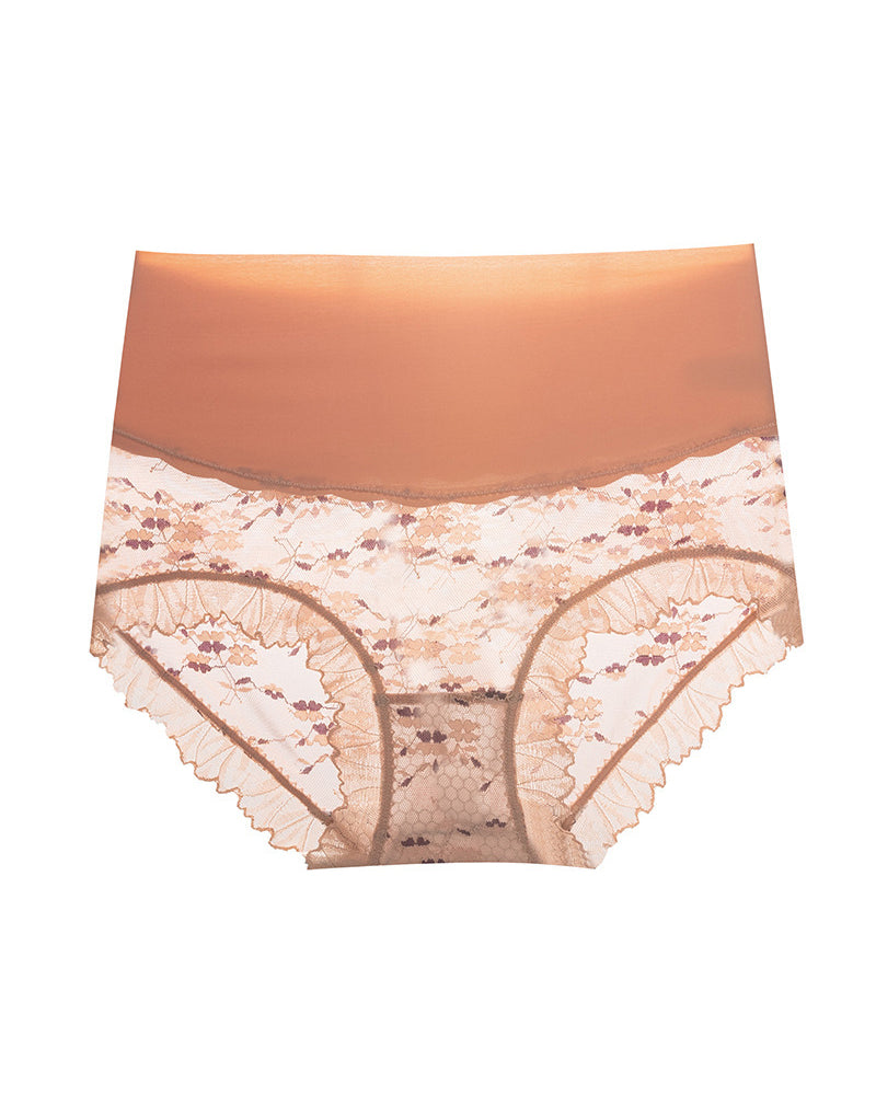 Women's Flower Embroidered Lace High-waisted Tummy-control Breathable Seamless Briefs