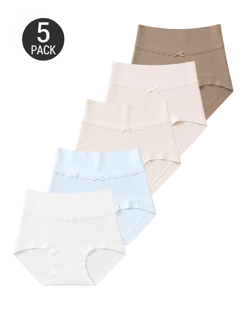 Five-Pack Pure Cotton High Waist Tummy Control Seamless Breathable Briefs