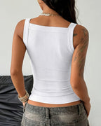 Sexy Low-cut Adjustable Strap Solid Color Stretch Vest