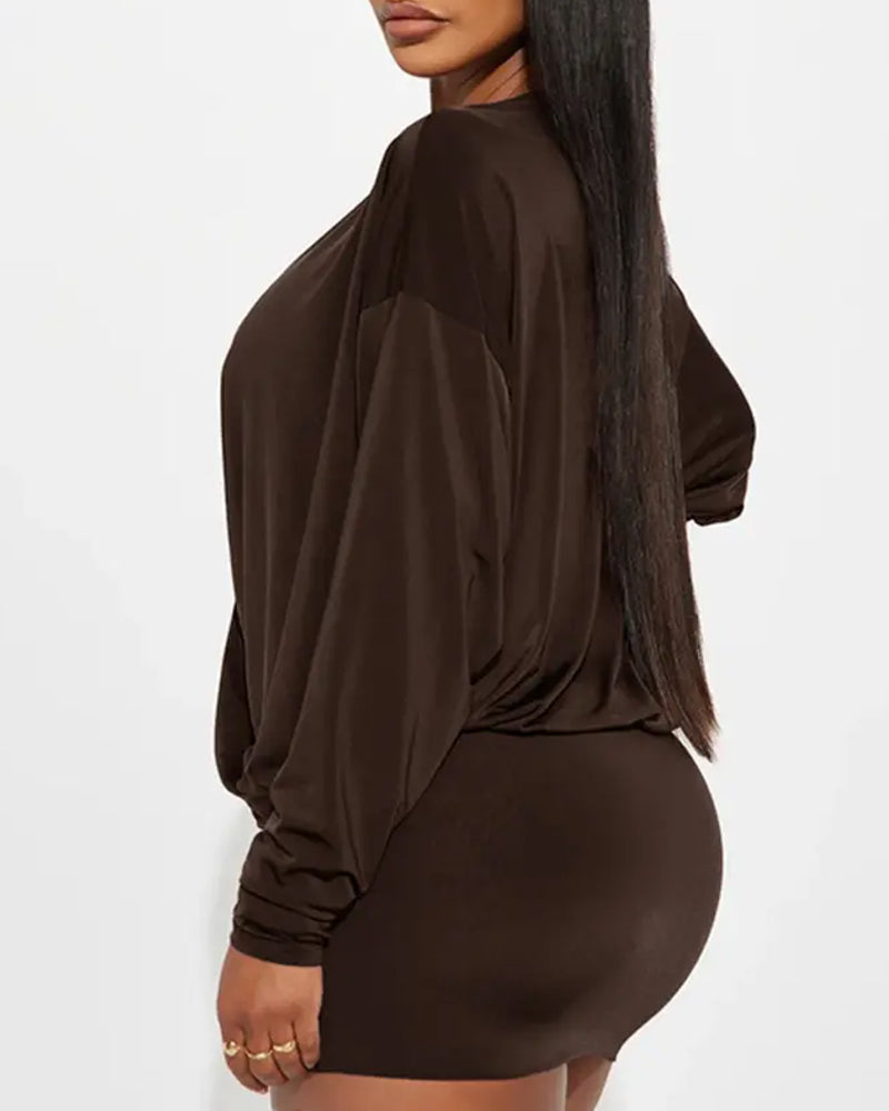 Sexy Deep V-neck Batwing Long-sleeved Dress