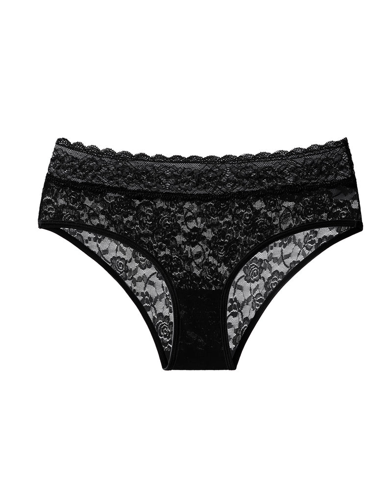 Women's Mid-waist Sexy Floral Lace Colorblock Breathable Panties
