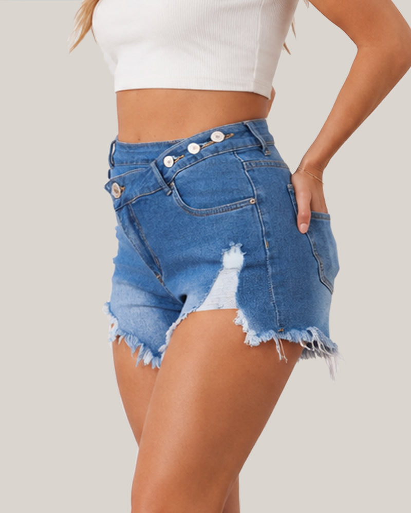 Women's Irregular Ripped Denim Shorts