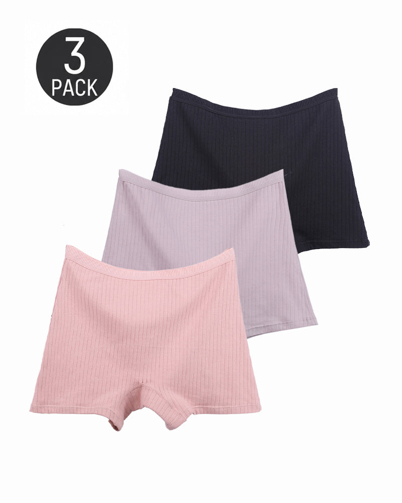 Multi-pack Plus Size High Waist Cotton Ribbed Boyshorts